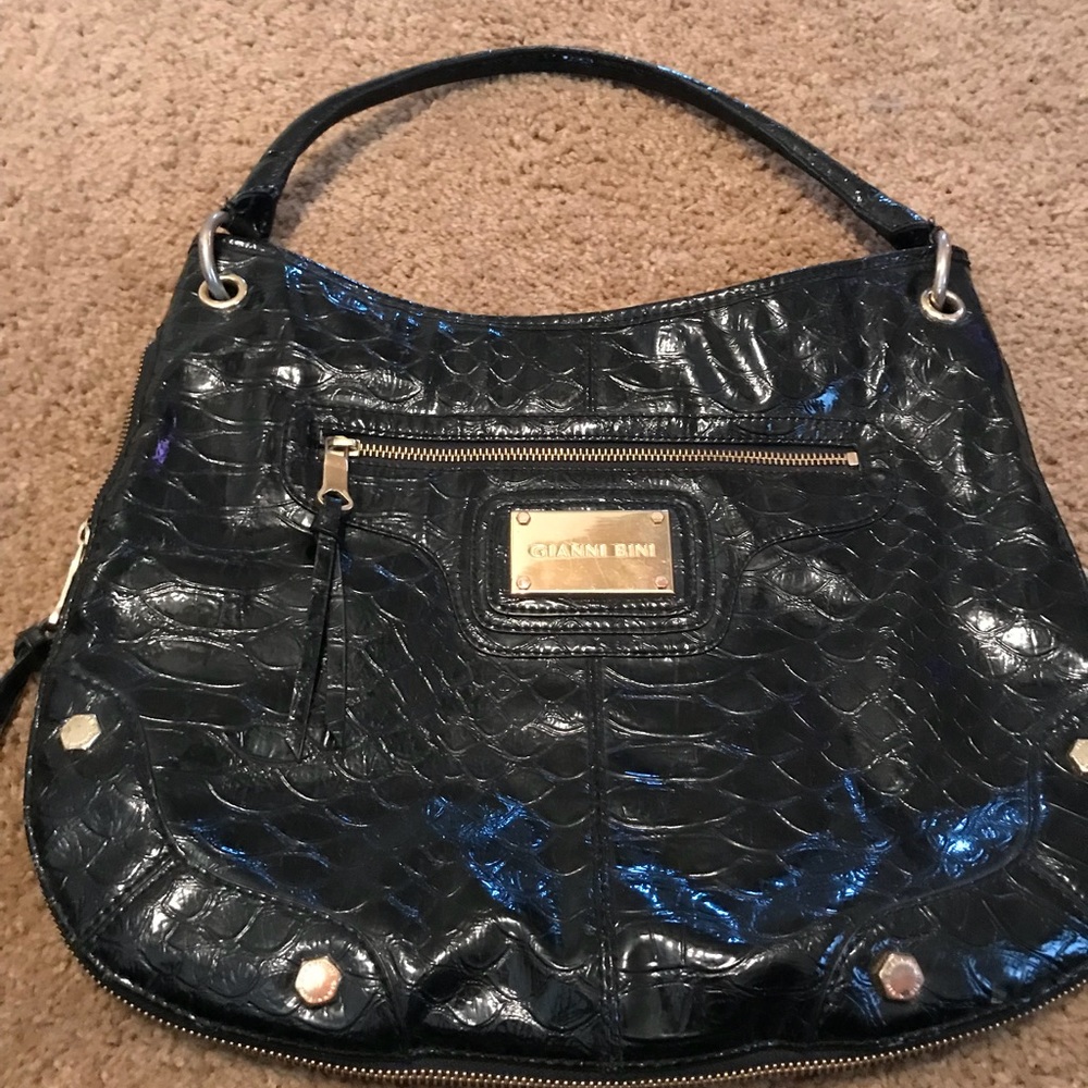 Black leather handbag